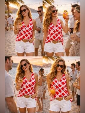 Southern Frock Red Abstract Tank Top Coastal Resort Chic Sleeveless S/M